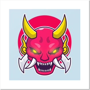 Oni Mask Demon Cartoon Posters and Art